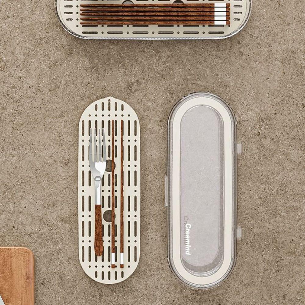 With Draining Tray Cutlery Storage Box Dustproof Flatware Holder Chopstick Organizer  Office