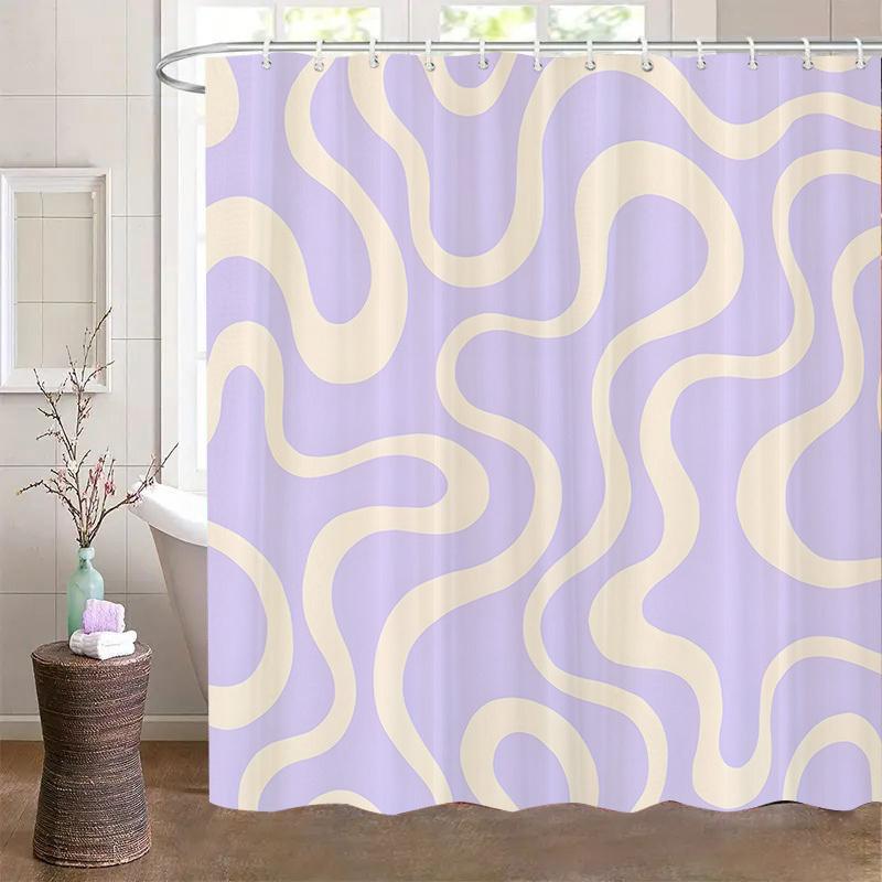 

Lavender-Cream Swirling Pattern Shower Curtain, Polyester Fabric, Machine Washable, With Hooks, Suitable For Bathroom Dcor. W60H190(CM)-1 Pcs