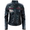Women's Real Leather Racing Biker Jacket (QOOC) - Black