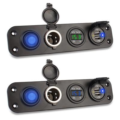 Adattatore di alimentazione per caricabatterie doppio USB, voltmetro digitale, pannello di presa, presa accendisigari, caricabatterie per auto QC 3.0