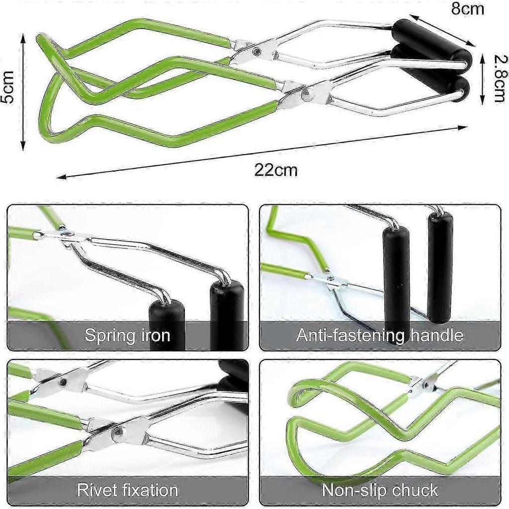 Jar Tongs, Jar Lifters, Anti-Scald Clip, Jar Clip, Glass Lifting Tongs Stainless Steel Jar Lifter with Handle for Secure Grip for Mason Jars (Green) -