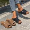 Large Size New Hollow Rocking Line Wedge Heel Large Size Sandals Round Head Retro Solid Color Women's Sandals