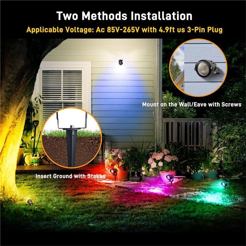 SHGO-Outdoor LED Spot Light RGBW Low Voltage Landscape Light 6W Waterproof Color Change Remote Control For Lawn Path Garden