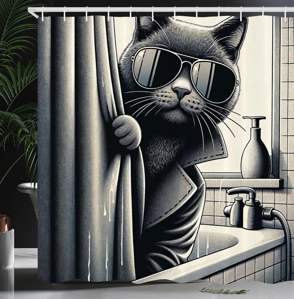 Adorable Cat Band Waterproof Shower Curtain - Cute Cartoon Cats Playing Music for a Fun and Whimsical Bathroom Decor