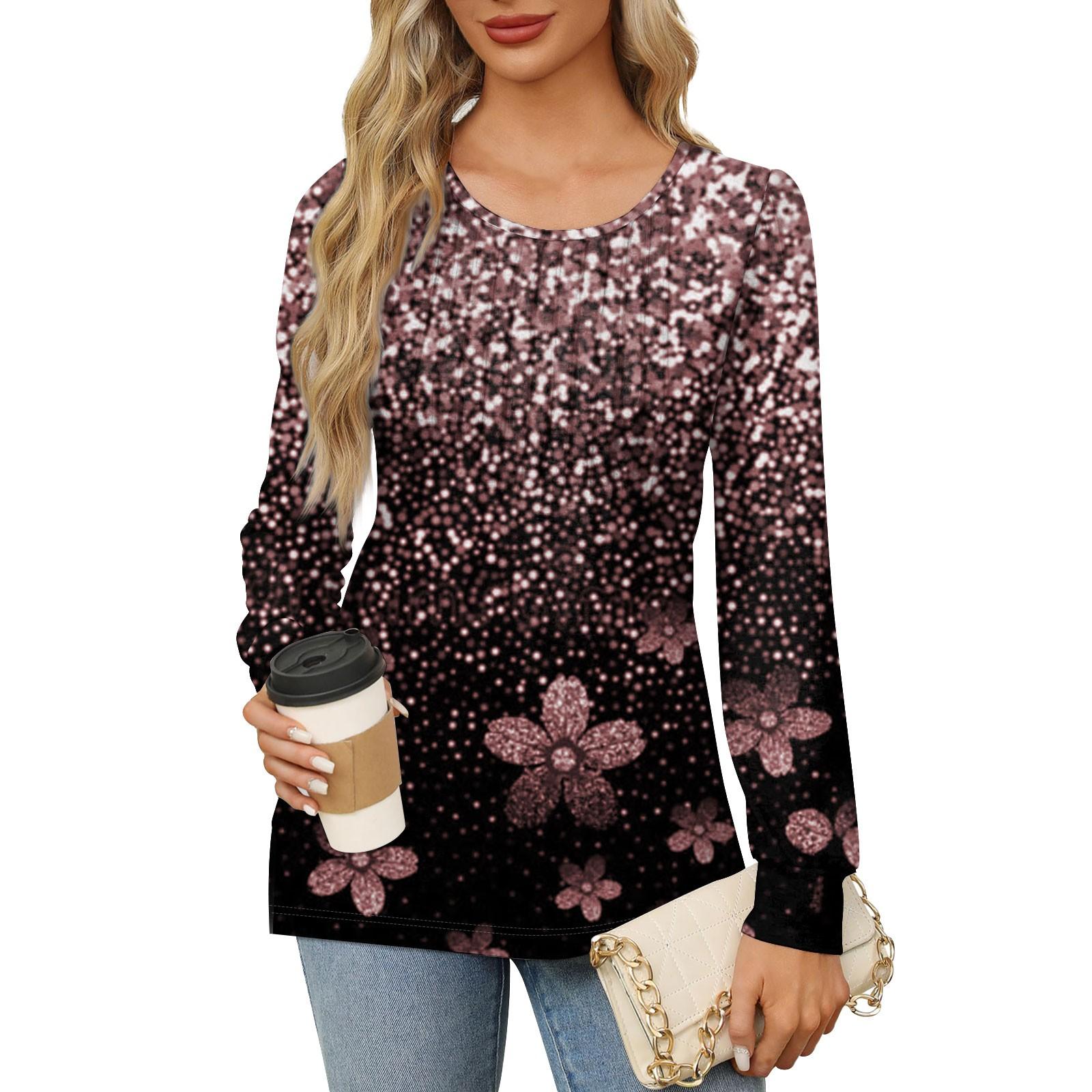 Женская повседневная плиссированная футболка с круглым вырезом и длинными рукавами — фото 11