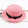 Korean Straw Hat - Retro Bow Flat Top Fedora for Spring & Summer Beach Days