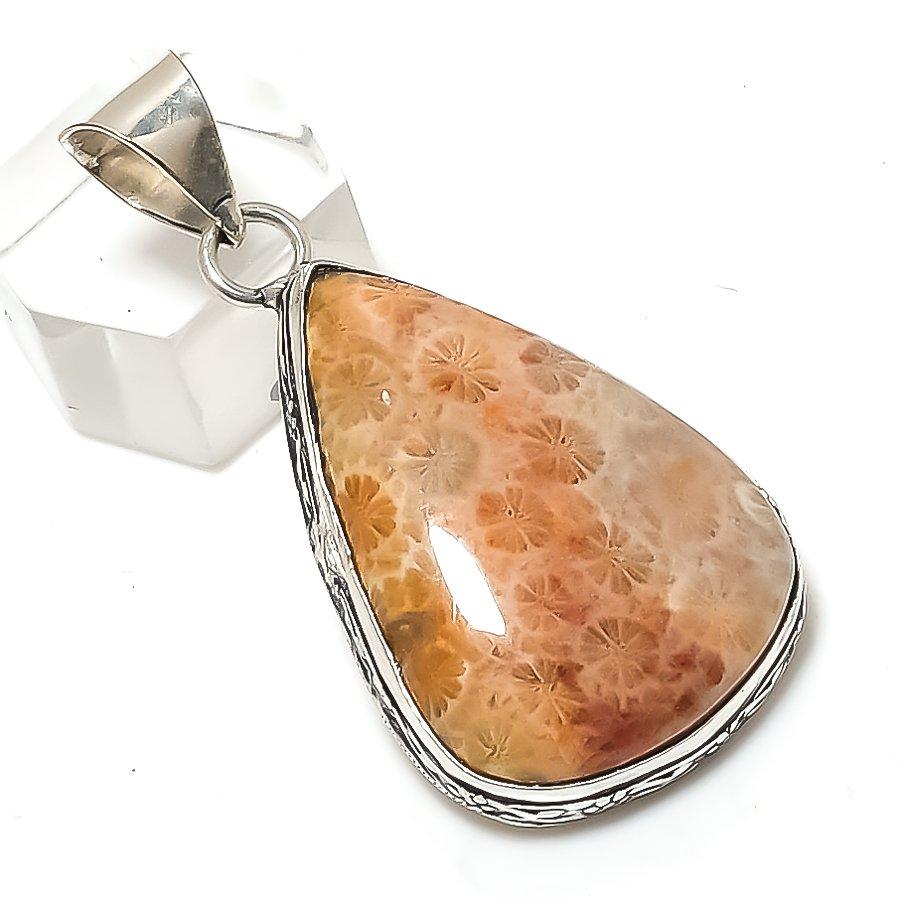 

Fossil Coral Gemstone 925 Sterling Silver Jewelry Pendant 1.97