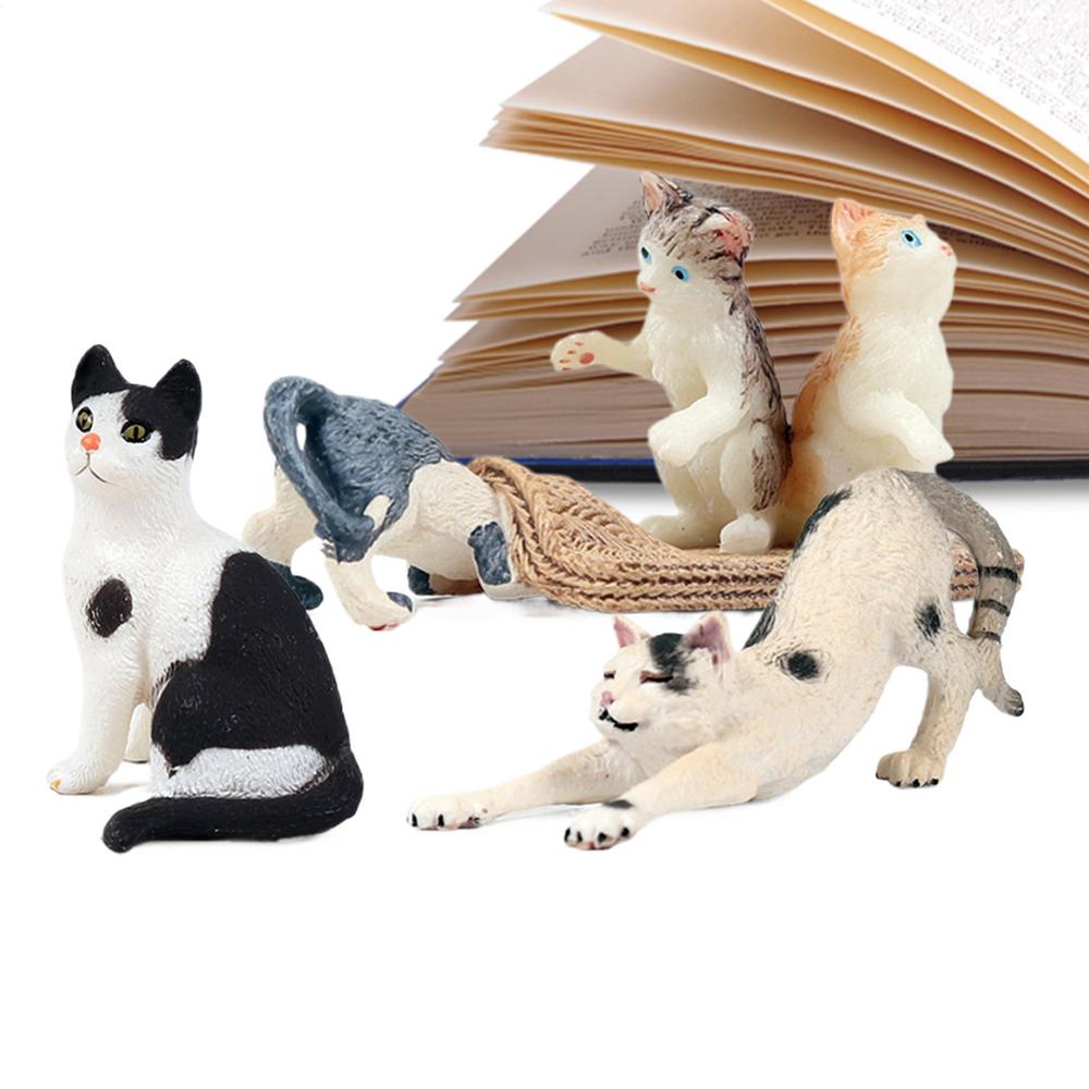 Cat Figurines 3 Pieces Realistic Animal Model Kitten Desk Ornament for Kids Halloween Christmas Birthday Living Room Bedroom