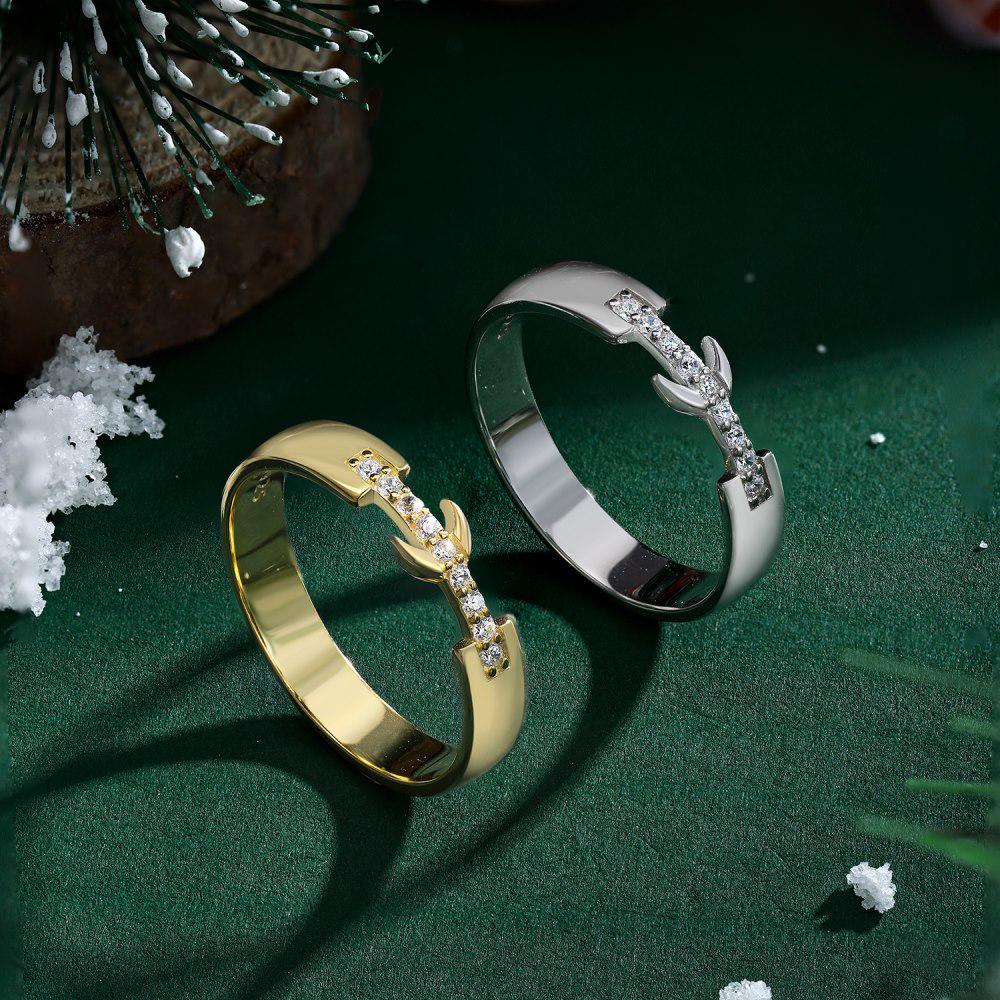 S925 Sterling Silver Crescent Ring with Micro-Zircon for Women – Christmas Edition