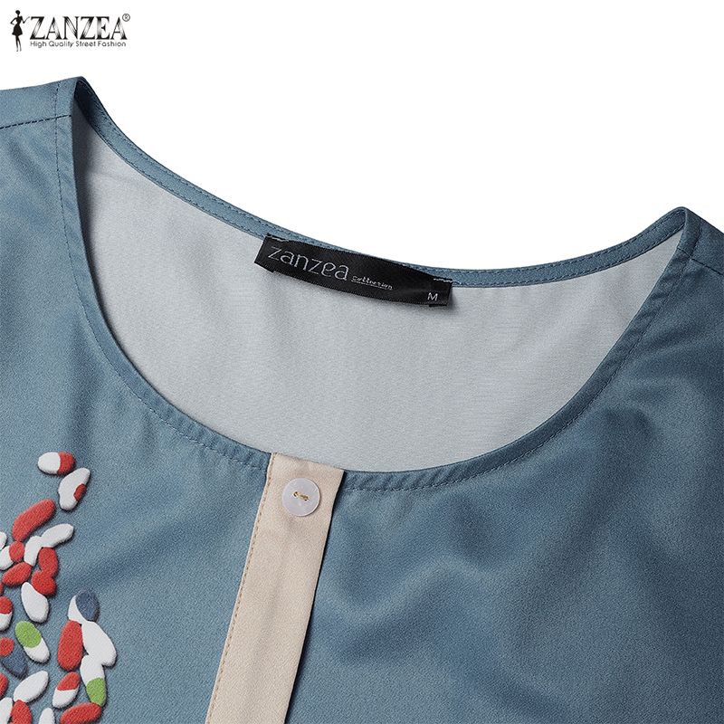 ZANZEA Women Casual Round Neck Loose 3/4 Sleeve Long Dress