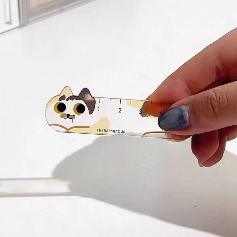 1Pcs Cute Kitten Straight Ruler Acrylic Keychain Cartoon Adorable Bag Accessory Car Interior Gift Stationery Decoration