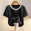 Spring 2026 Women's Beaded Round Neck Satin Chiffon Top