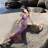 Pure Desire Style Print Slim-fit Hip-wrapped Backless Suspender Dress Women's Bohemian Seaside Vacation Beach Dress