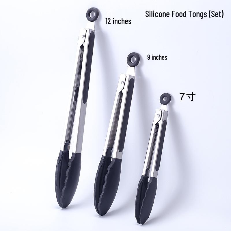 Cross-Border Stainless Steel & Silicone BBQ Grilling Tongs Set – 7", 9", 12"