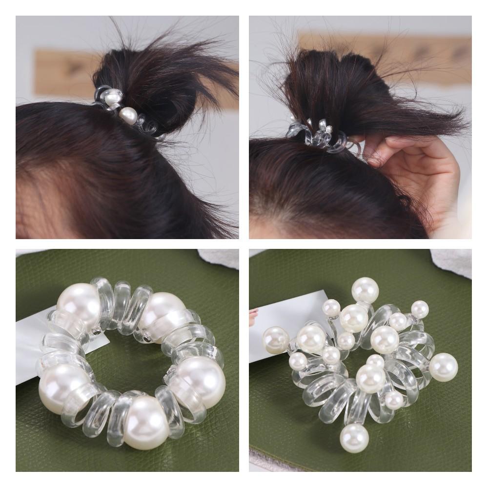 TPU Telephone Line Hair Rope Elastic Pearl Ponytail Holder Elegant Transparent Hair Ring Party