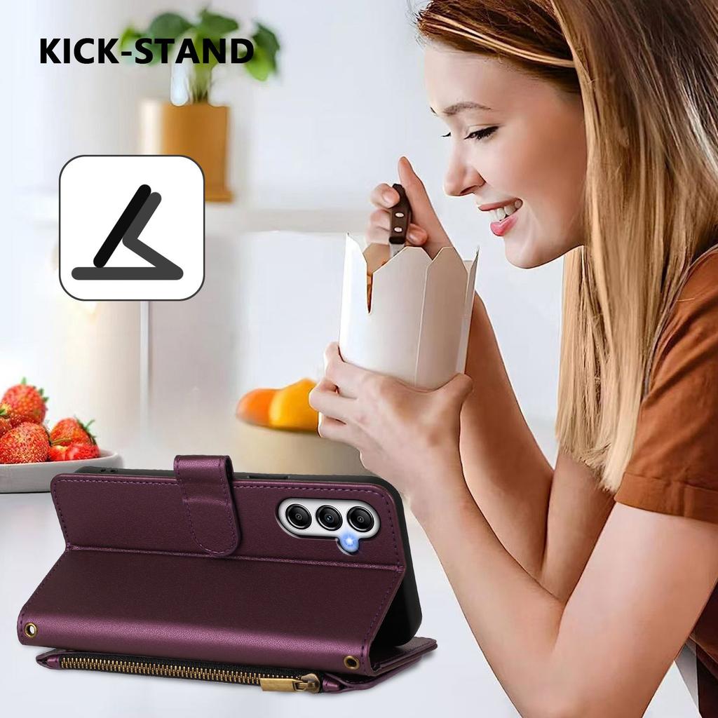 For Samsung Galaxy A56 5G/Galaxy A36 5G Leather Case Butterfly Floral Imprint Zipper Wallet Stand Cover with Wrist Strap