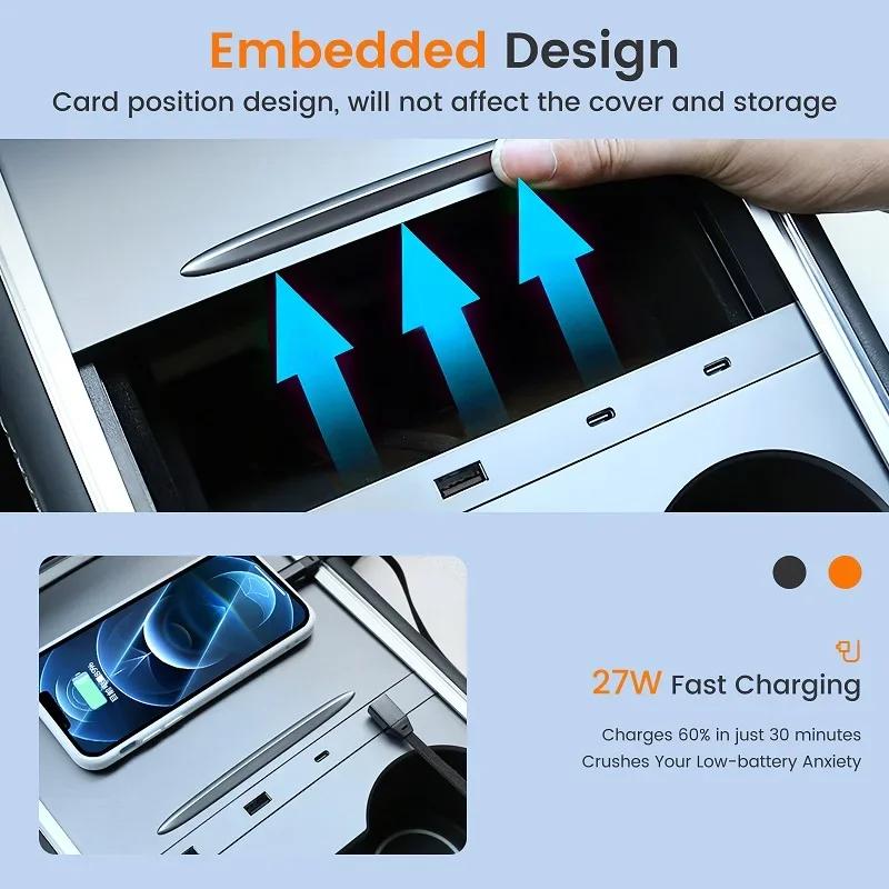 Car USB Shunt HUB for Tesla Model 3 Y 2025 2025 2025 TSL Multi-port Type-C Intelligent Docking Station Adapter 27W Fast Charging