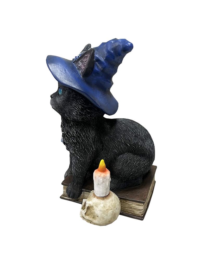 Witchy Cat Familiar With Magic Book Spirit Incarnate The Black Witches Cat Figurine Sits On A Grimoire With Hat