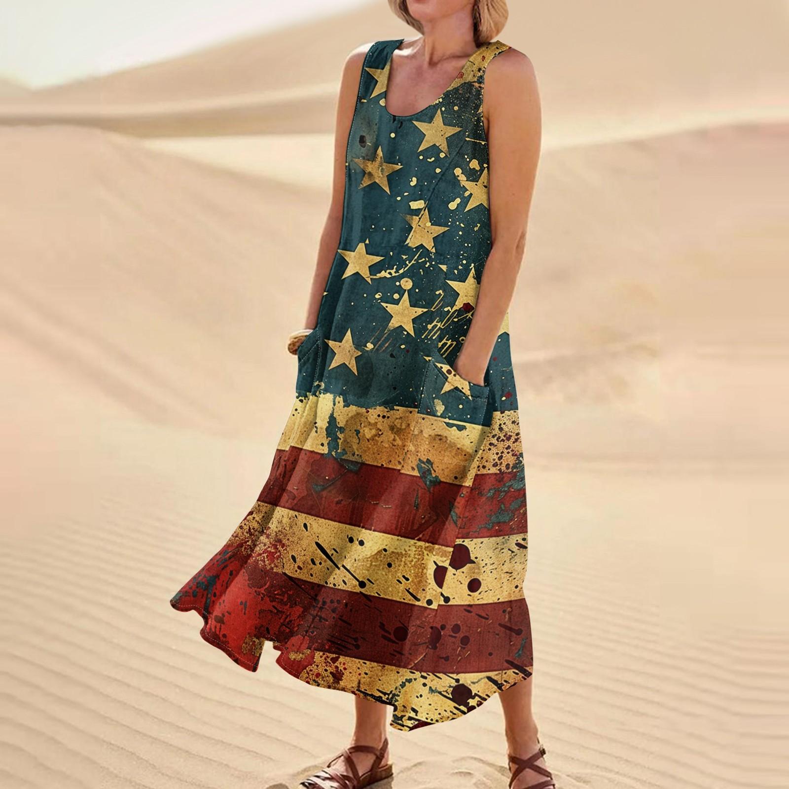 

Женское модное повседневное хлопковое льняное платье без рукавов с принтом и карманами S жёлтый