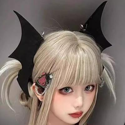 Halloween Schwarze Fledermaus Teufelsflügel Seiten Haarspange Gotische Haarnadel Festival Haarschmuck für Damen Kostümparty Cosplay Haarnadeln