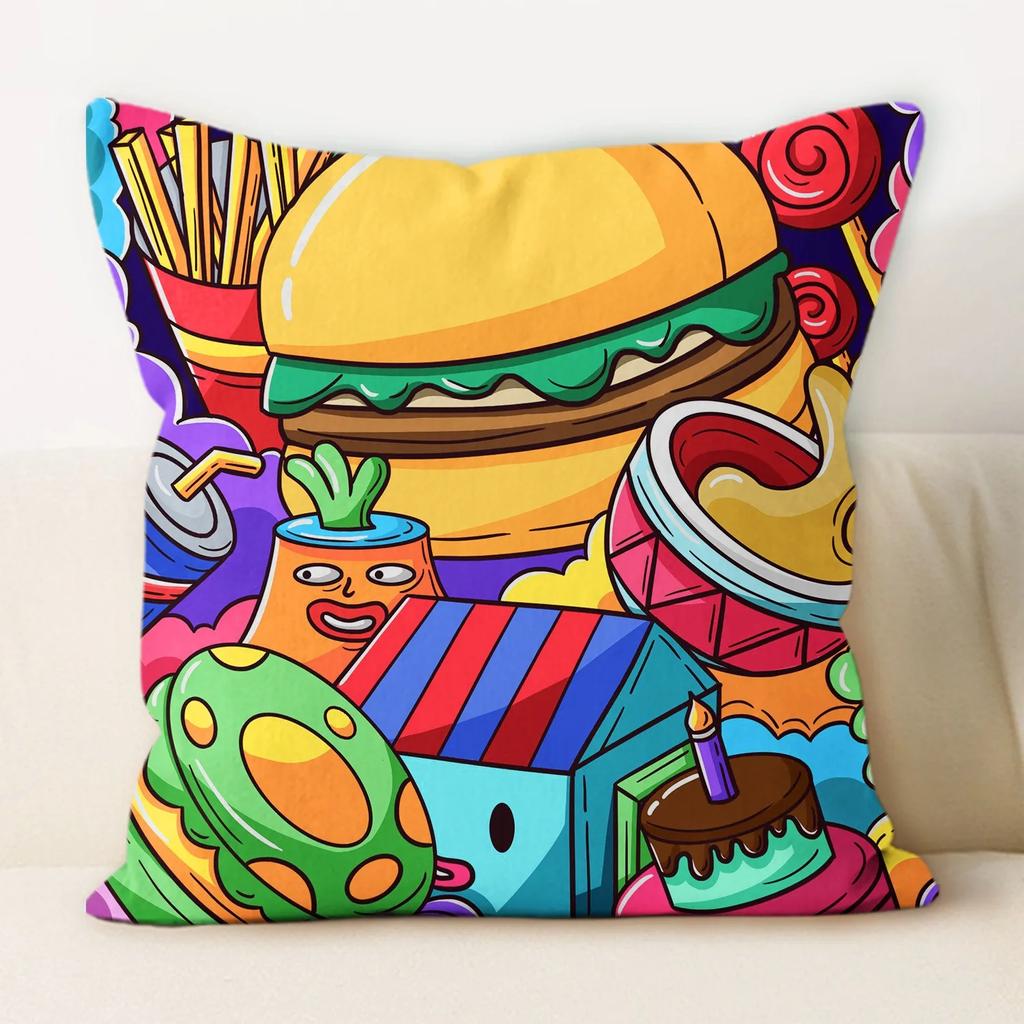 Drawing Graffiti Backrest Square Office Pillow Cover Funny Graffiti Pillow Home Sofa Cushion Cover