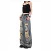 Scrap Wind Tie-Dye Broken Hole Denim Jeans Women Pear-Shaped Body Large Size Loose Straight Draped Wide-Leg Pants Retro Baggy Long Jeans for Ladies