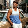 Men's Casual Sleeveless Tank Top Outdoor Sports Round Neck Striped Print Lightweight Breathable Summer Vest Shirt