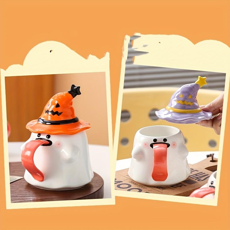 1ks, Halloweenský keramický hrnek se strašidelným víčkem, Roztomilý keramický hrnek na Halloween, Hrnek na kávu, Vhodný do myčky, Dárky na Halloween, Den díkůvzdání a Vánoce