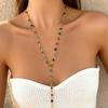 Bohemian Colorful Glass Long Y-Shaped Necklace Metal Collarbone Chain Gold Silver Color Summer Holiday Party Body Jewelry Gifts