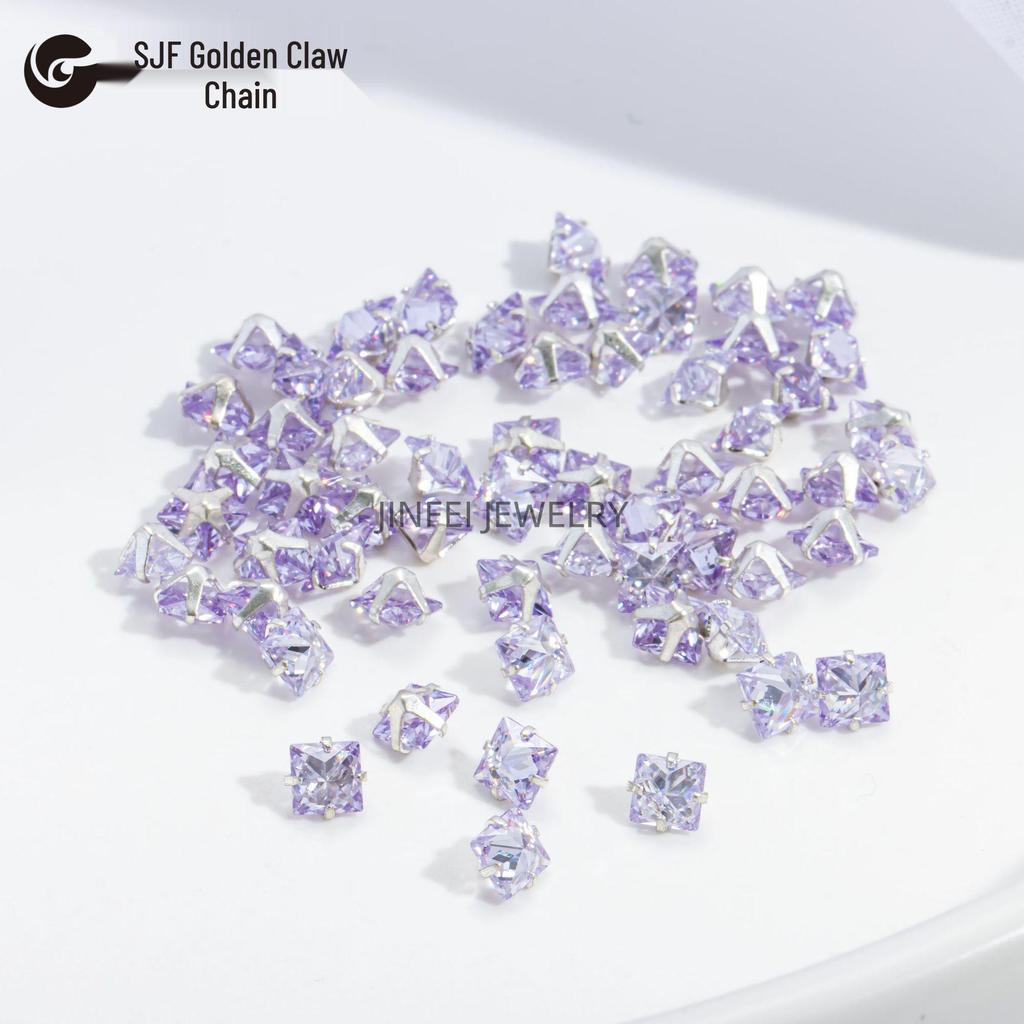 Colorful Square Prong Rhinestones: Right-Angle Silver Crystal Zircon for DIY Phone Chains and Jewelry.