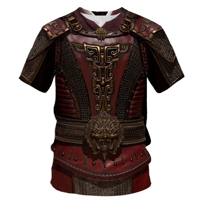 T-shirt Sportiva da Uomo a Maniche Corte Traspirante ad Asciugatura Rapida con Stampa 3D Medievale di Armatura da Cavaliere, Abbigliamento Trendy Street Casual Cosplay