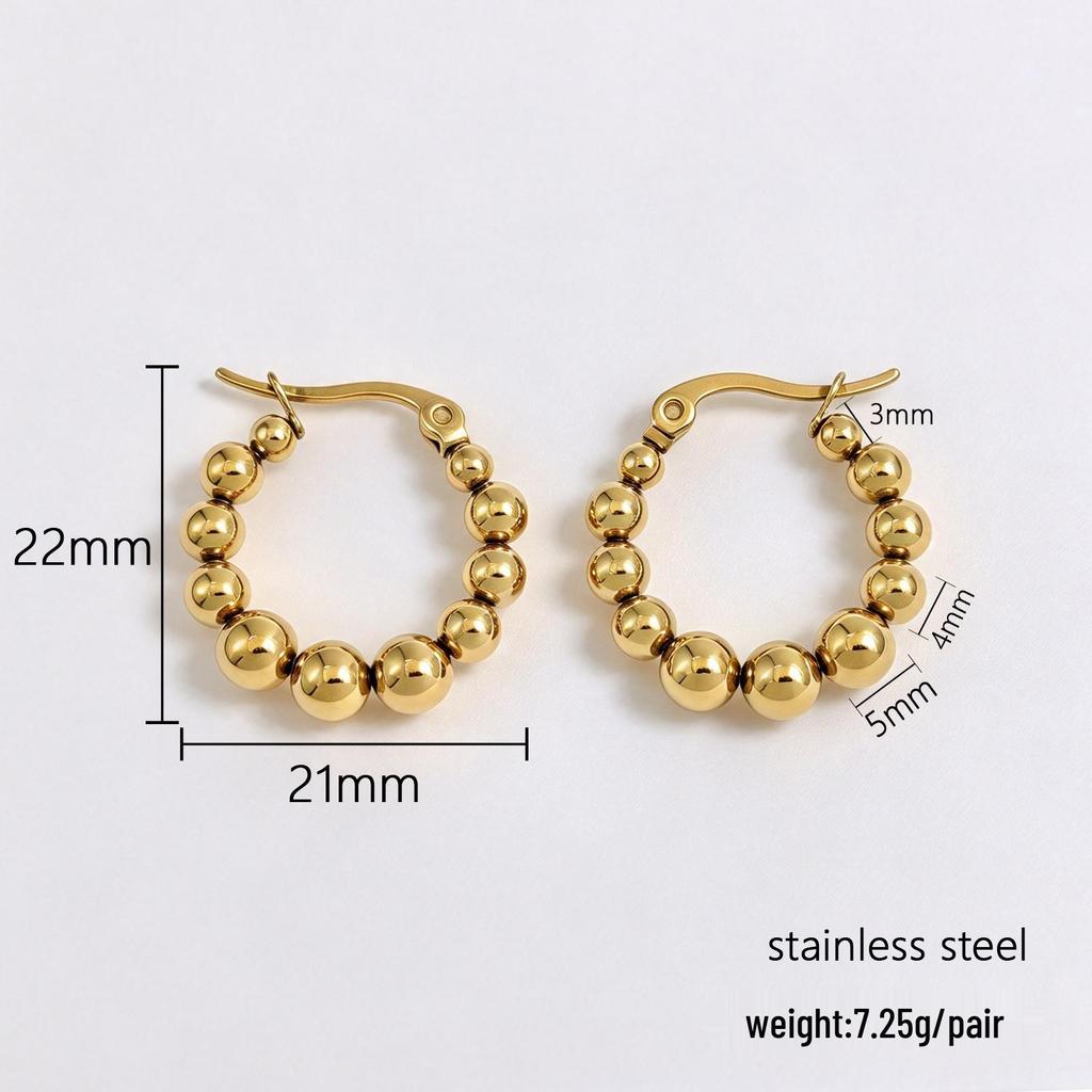 Elegant Stainless Steel Round Bead Earrings - Simple High-End European & American Style Stud Jewelry for Women