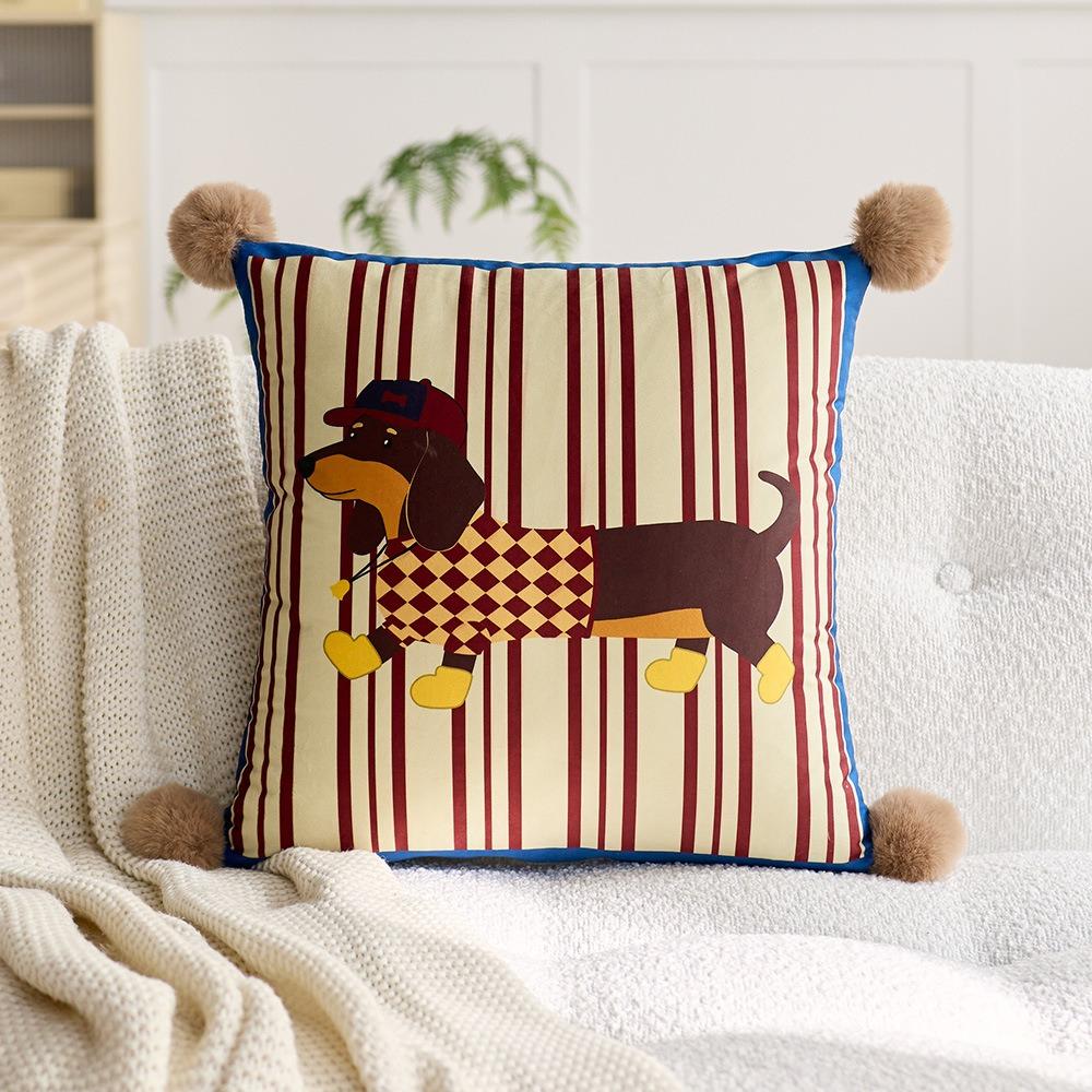 Sausage Puppy Cartoon Dachshund Pillow Cover Printing Waist Pillow Cover  Living Room Decor