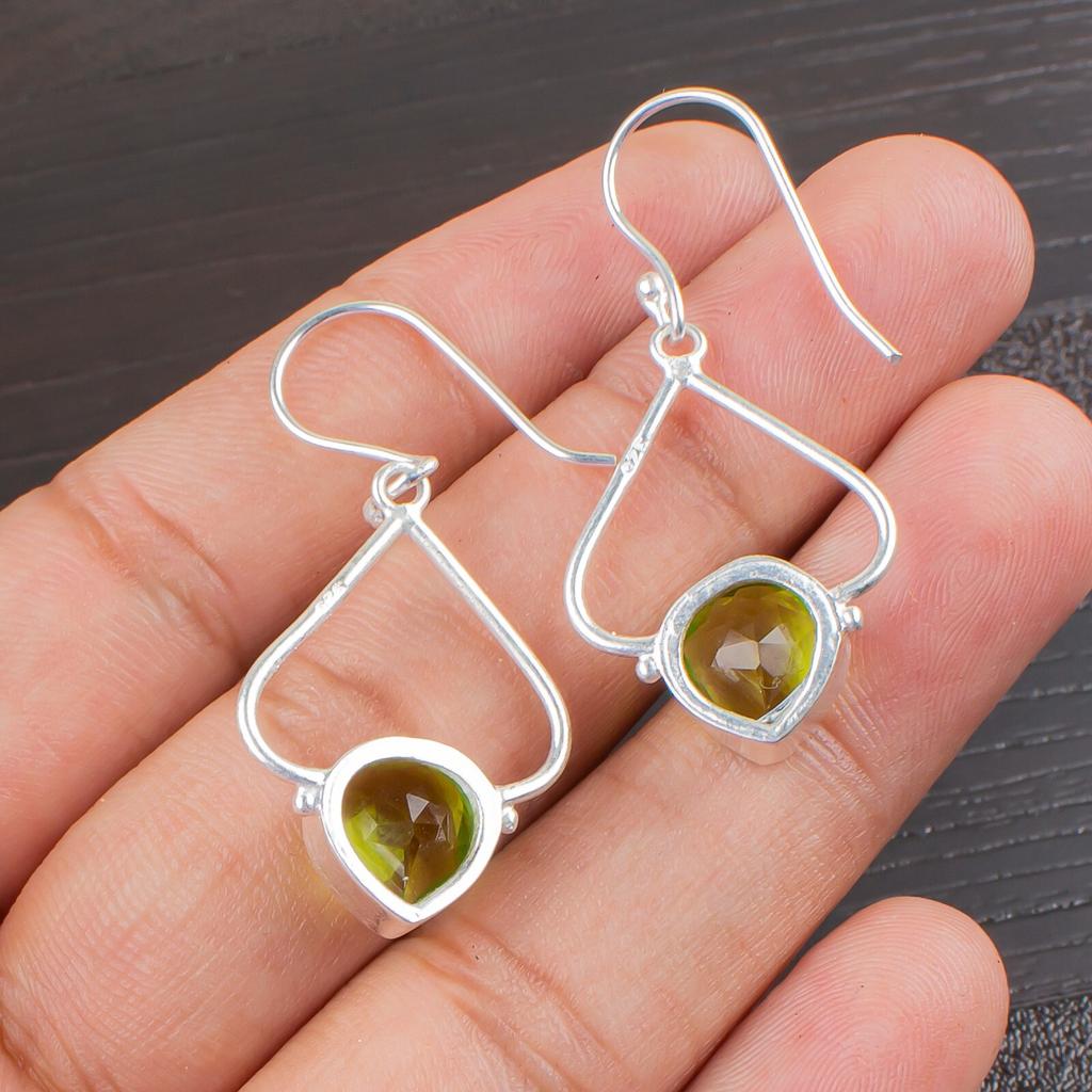 Peridot Gemstone 925 Sterling Silver Handmade Jewelry Earrings 1.80" For Wedding EE-33-1