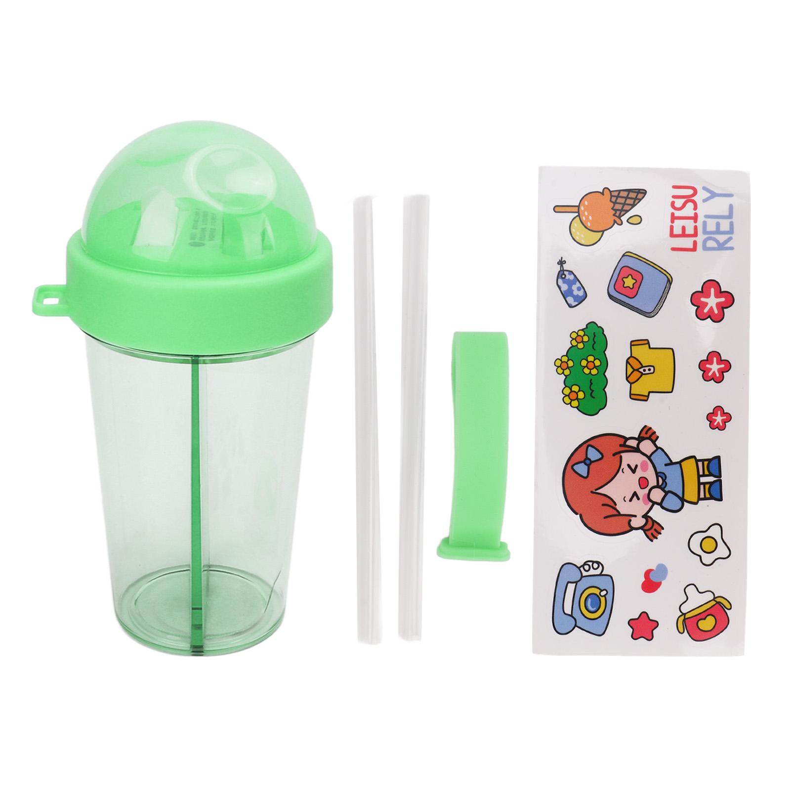 

Dual Drink Straw Bottle Water Cup Leakproof Portable with Sticker for Outdoor Camping Sports Jogging