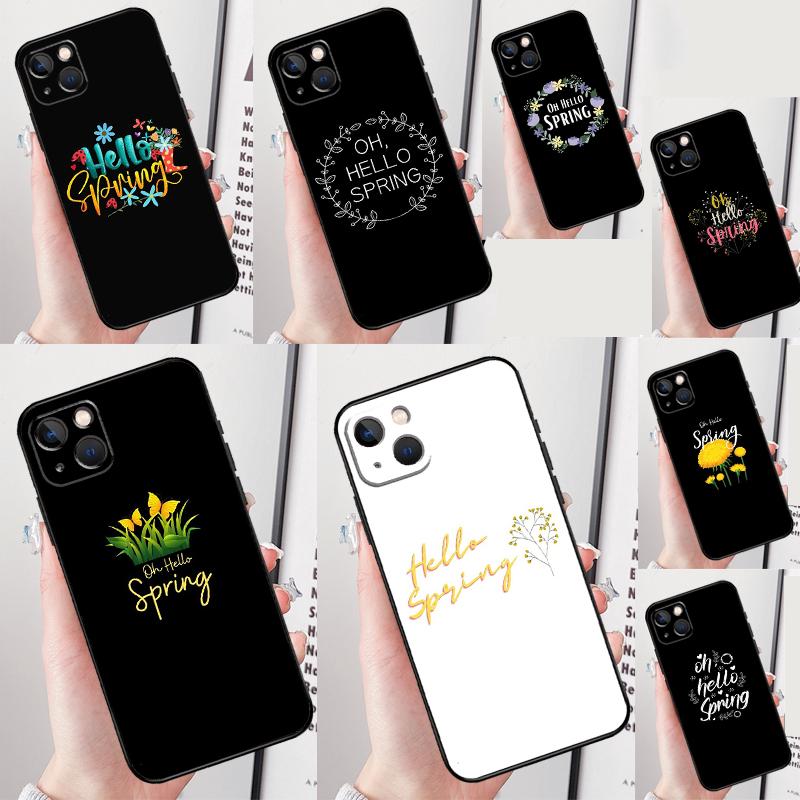 Hello Spring Flowers Phone Case For iPhone 16 Pro Max 16e 12 13 Mini 11 14 15 Pro Max XR 15 16 Plus Cover Shell