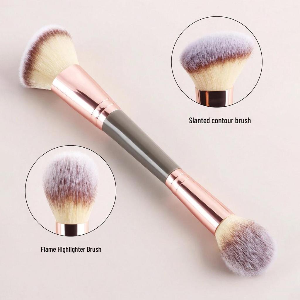 Dual-Ended Soft Bristle Foundation & Blush Brush for Contouring and Nose Shadow Makeup.