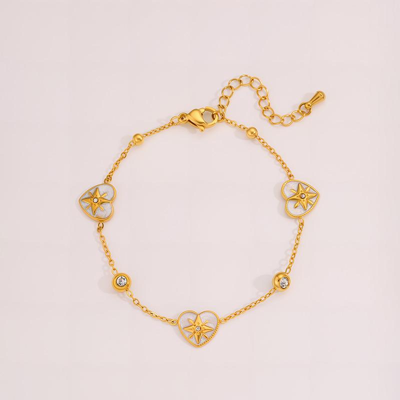 Elegant Women's Titanium Steel Bracelet with Diamond-Embedded Four-Leaf Clover and Eight-Pointed Star Design