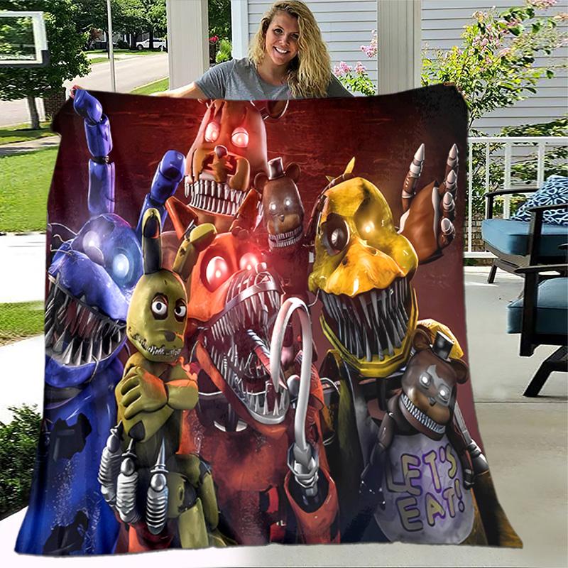 Cartoon Five Nights at Freddys printed throw blanket—lightweight,soft,warm;versatile blanket all seasons—perfect air-conditioning throw,nap blanket