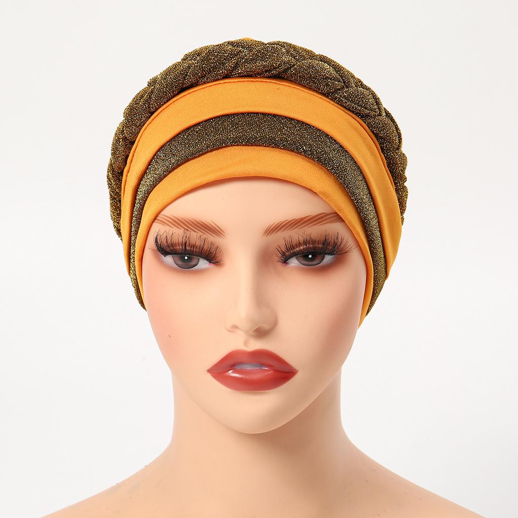 Glitter Pleated Turban Cap for Women Head Wraps Muslim Headscarf Hat Turbante Mujer African Headpiece
