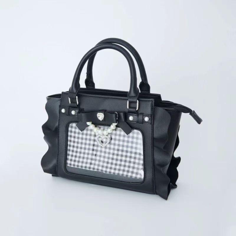 Market-6 Harajuku Plein Roze Ita Tas Dames Nieuwe Japanse Parel Handvat Schoudertas Portemonnee Vrouwelijk Zoet Schattig Crossbody Tassen Esthetisch 26x23x12cm