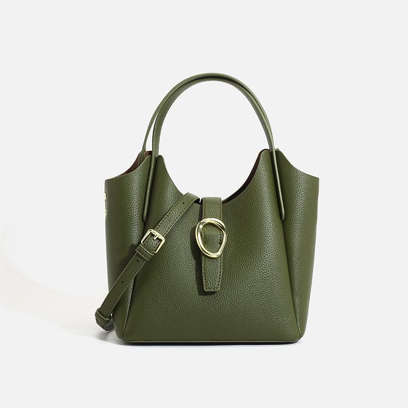 

Soft leather basket bag 2024 spring new vintage niche commuter bag large capacity handbag bucket crossbody bag Default оливковий колір