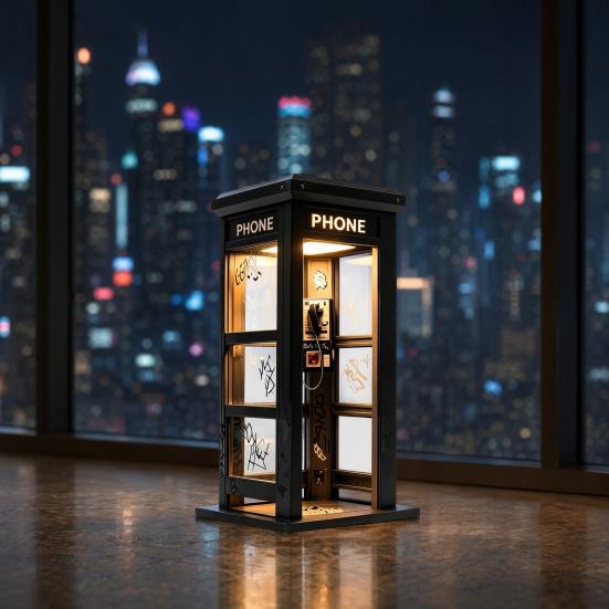 Vintage Telefonzelle Nachtlicht, Retro Rote Straßenlaterne mit Warmem LED, Miniatur Schreibtischlampe für Schlafzimmer Büro
