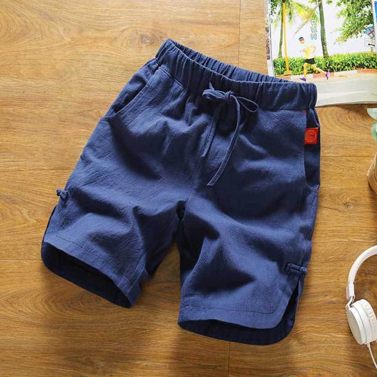 Men Beach Shorts Drawstring Elastic Waist Solid Color Loose Pockets Sports Quick-drying Plus Size Chinese Style Men Sweatpants Male Clothing
