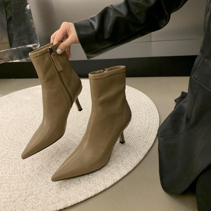 

Autumn Thin Heel Slim Ankle Boot Women Pointed Toe Zipper Shoes Mordern Short Booties Zapatos De Mujer 35