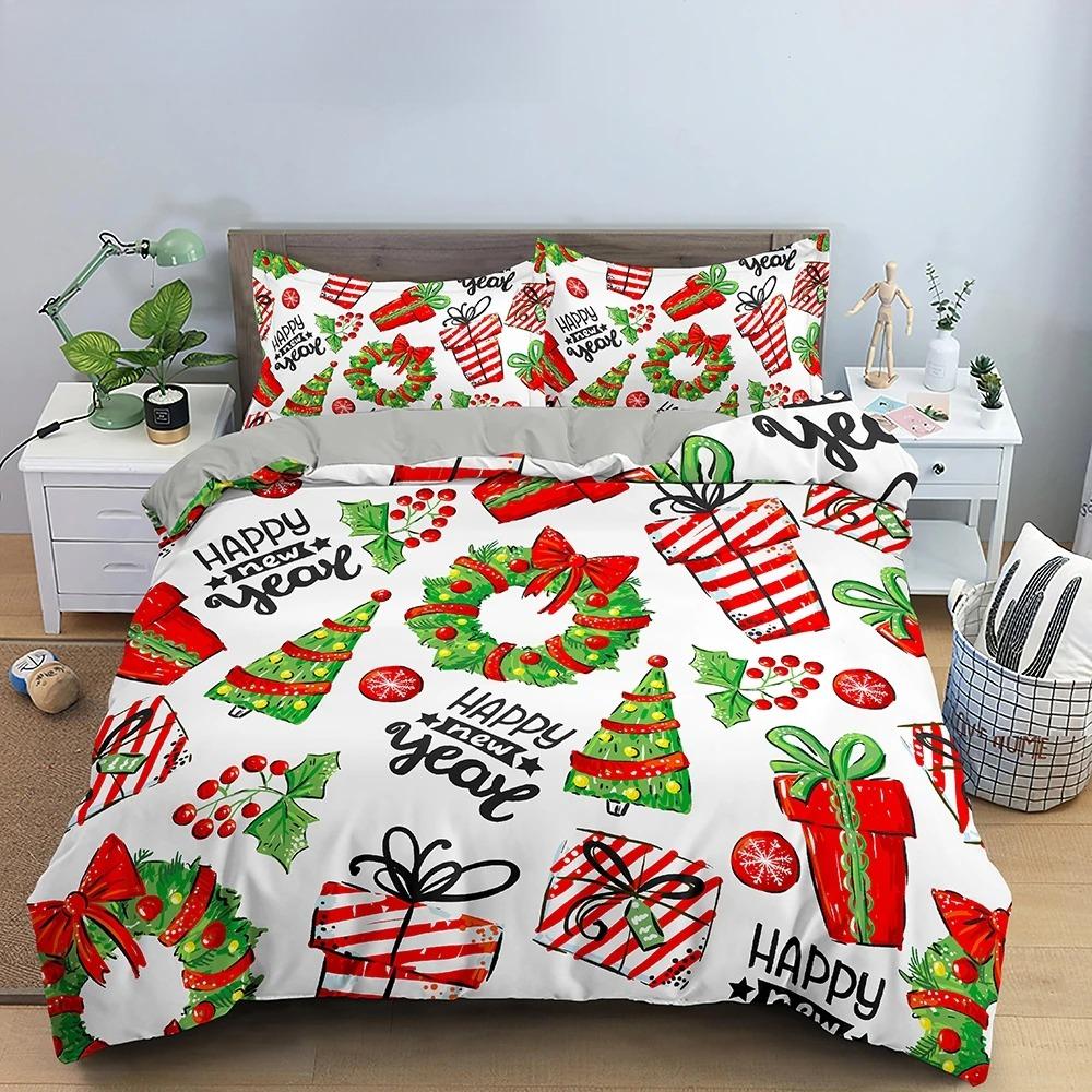 3d feliz natal branco conjuntos de cama natal edredão/colcha conjunto poliéster consolador capa rei rainha gêmeo completo vermelho arco bege