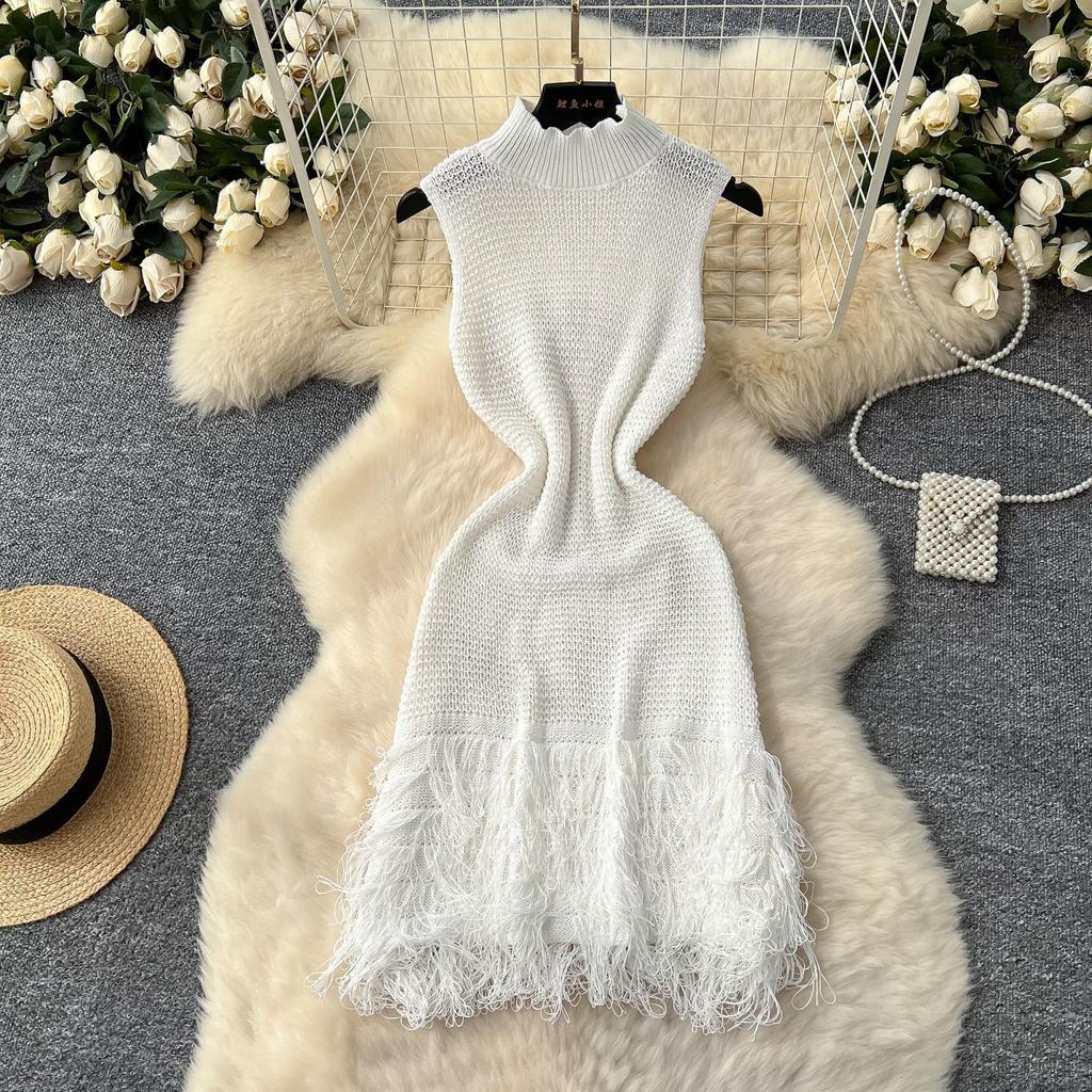 European and American fashion sleeveless dress women's summer high-end sense slim temperament fringed sweater skirt women's skirt