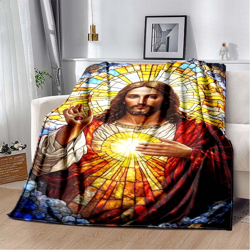 Retro Jesus Virgin Mary Art Flannel Blanket,Ultra Soft Warm Plush Throw for Home Bedroom Bed Sofa Cover Office Travel Gift Kid