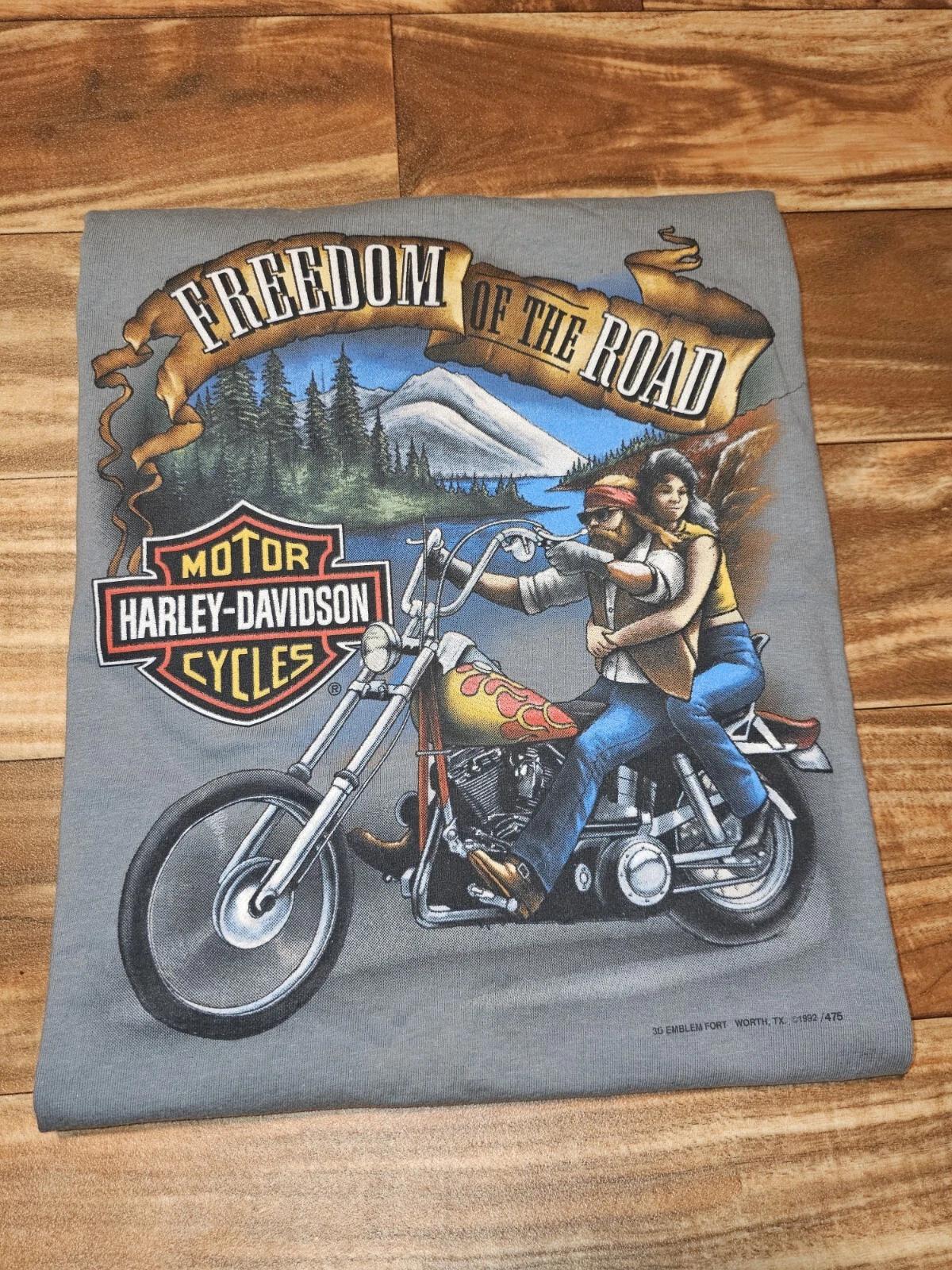 

Vintage Rare 1992 Harley Davidson Freedom of the Road 3D Emblem T Shirt Size XL XL