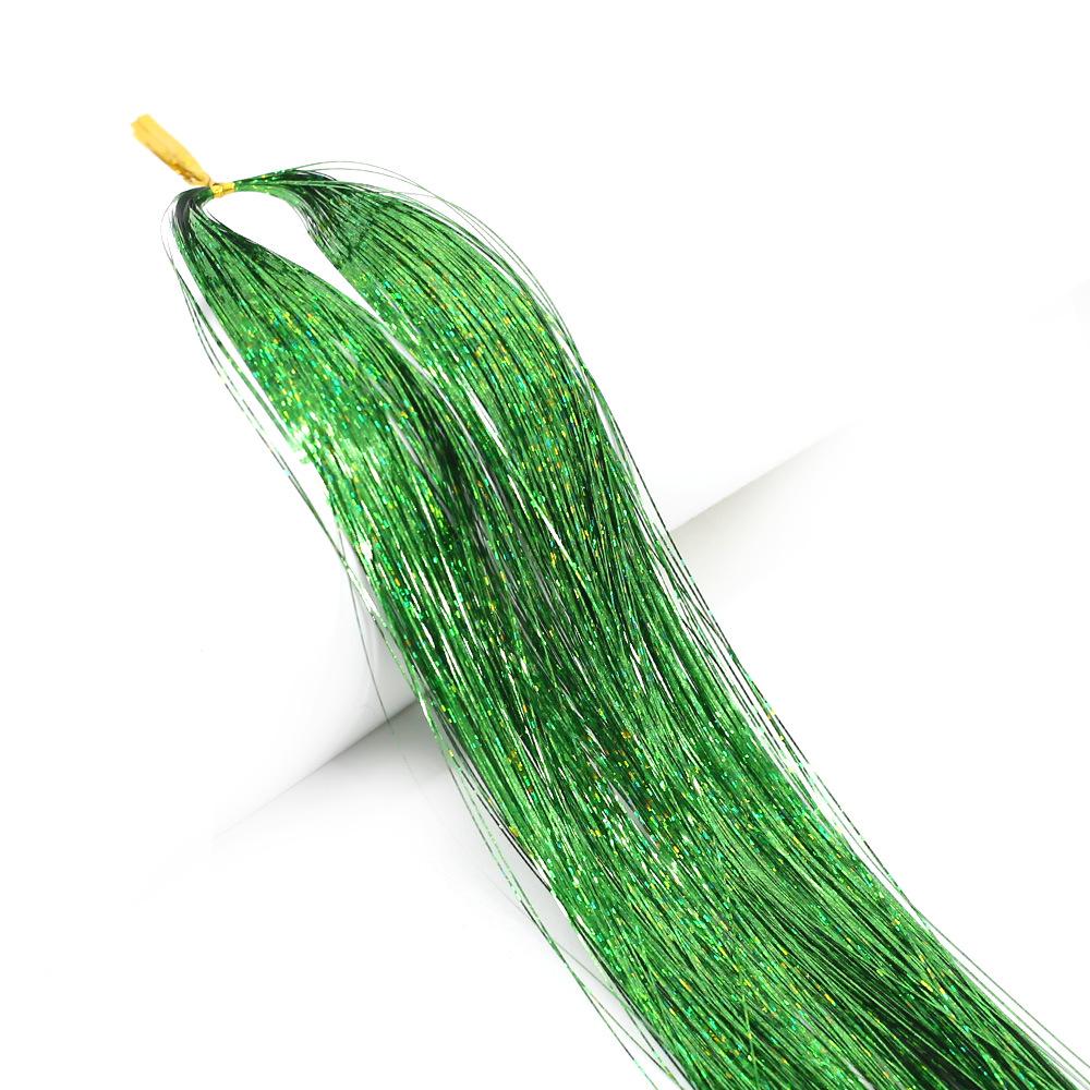 Gold Thread Laser Silk Wig & Seven-Color Hair Extensions with Tinsel Glitter Braiding Strips - 120cm